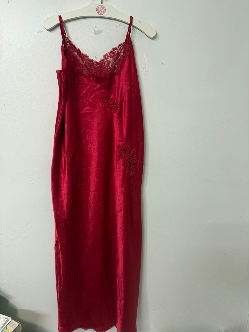 Morgan Taylor Red Satin Lace Slip Chemise